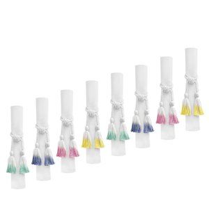 8 Wild Sage Colorful Ombre Rope Tassel Napkin Rings White Yellow Pink Blue Green